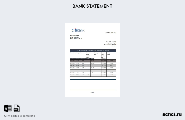 цифровая загрузка шаблона Excel выписки из банка Швеции Citibank